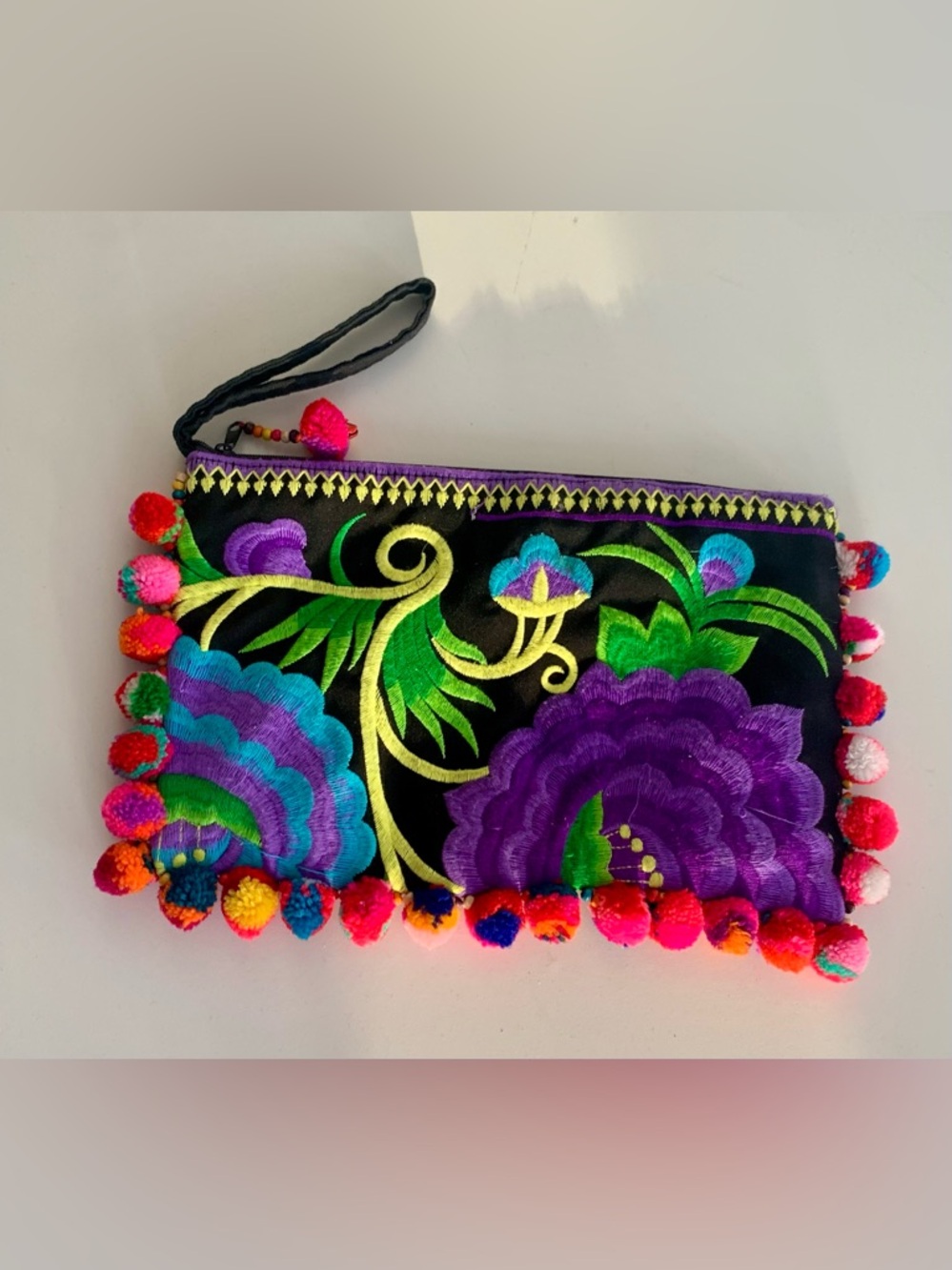Embroidered Floral Wristlet Clutch - Purple & Multicolor